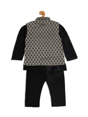  infant  black and gold silk blend jacket, kurta and pyjama set 3