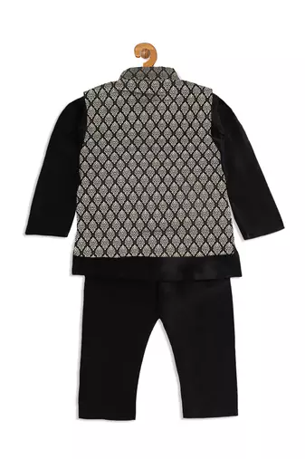  infant  black and gold silk blend jacket, kurta and pyjama set