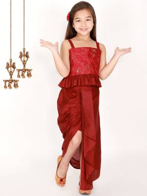  girls' maroon lehenga set 1