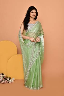 Alluring green color designer handwork saree 4