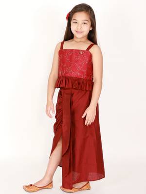  girls' maroon lehenga set 2