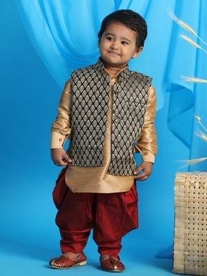  infant  rose gold and black silk blend jacket, kurta and dhoti set 1