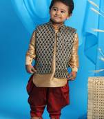  infant  rose gold and black silk blend jacket, kurta and dhoti set