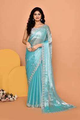 Mesmerizing teal & blue color designer handwork saree 1