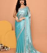Mesmerizing teal & blue color designer handwork saree