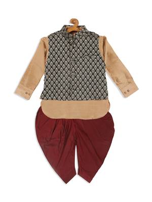  infant  rose gold and black silk blend jacket, kurta and dhoti set 2