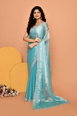 Mesmerizing teal & blue color designer handwork saree 2