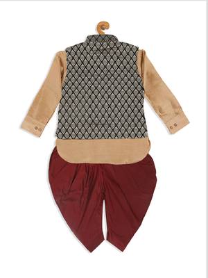  infant  rose gold and black silk blend jacket, kurta and dhoti set 3