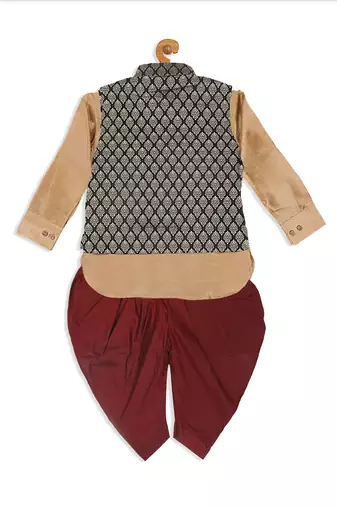  infant  rose gold and black silk blend jacket, kurta and dhoti set