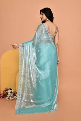 Mesmerizing teal & blue color designer handwork saree 3