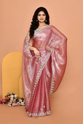 Mesmerizing pink color designer handwork saree 4