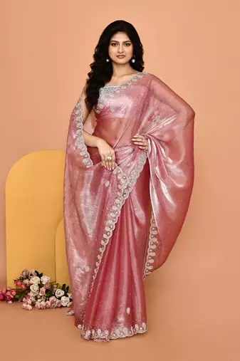 Mesmerizing pink color designer handwork saree