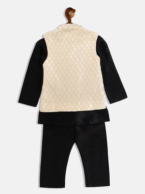  infant  cream and black silk blend jacket, kurta and pyjama set 3