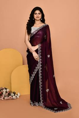 Mesmerizing wine color designer handwork saree 1
