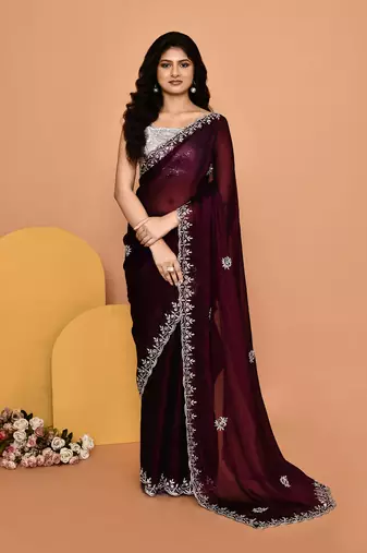 Mesmerizing wine color designer handwork saree