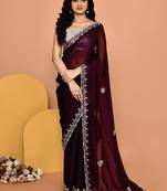 Mesmerizing wine color designer handwork saree