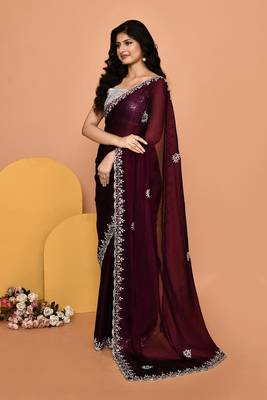 Mesmerizing wine color designer handwork saree 2