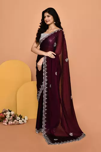 Mesmerizing wine color designer handwork saree