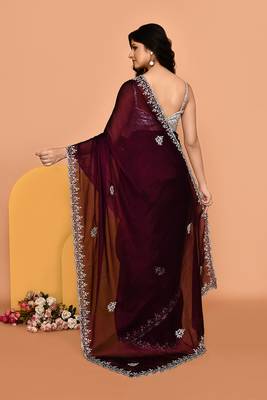 Mesmerizing wine color designer handwork saree 3