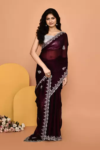 Mesmerizing wine color designer handwork saree