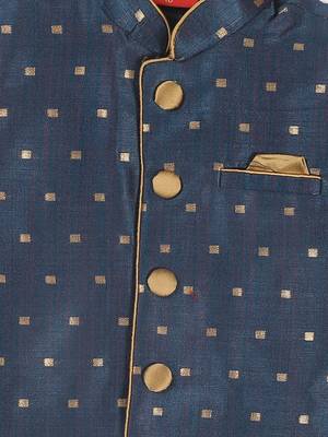  infant  rose gold, persian blue and maroon silk blend jacket, kurta and dhoti set 4