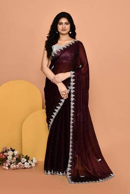 Mesmerizing wine color designer handwork saree 1