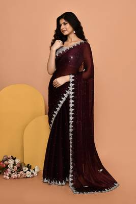Mesmerizing wine color designer handwork saree 2