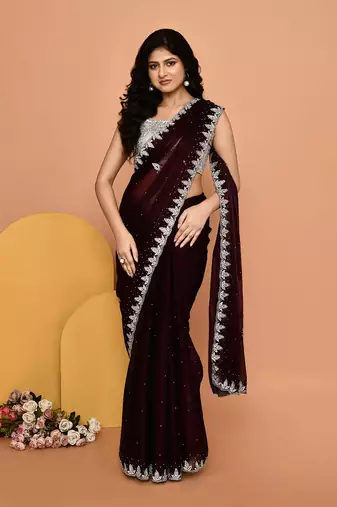 Mesmerizing wine color designer handwork saree