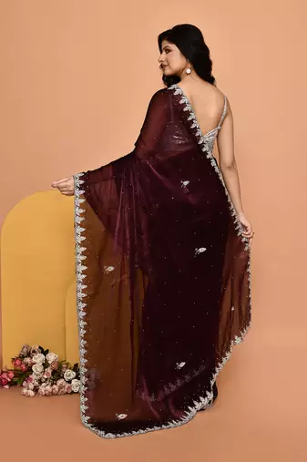Mesmerizing wine color designer handwork saree