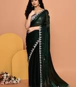 Mesmerizing green color designer handwork saree