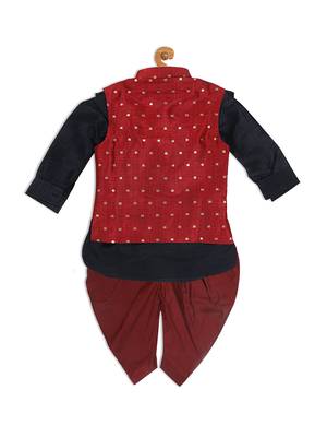  infant  maroon and black silk blend jacket, kurta and dhoti set 4