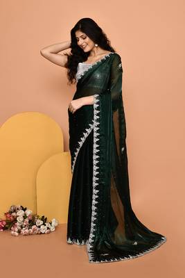Mesmerizing green color designer handwork saree 2