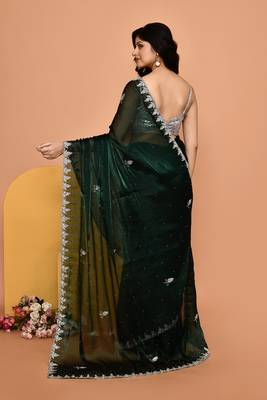 Mesmerizing green color designer handwork saree 3