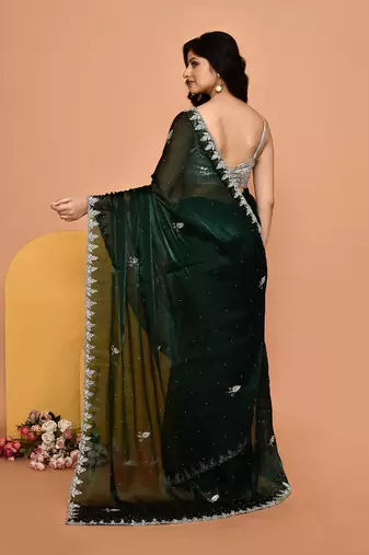 Mesmerizing green color designer handwork saree