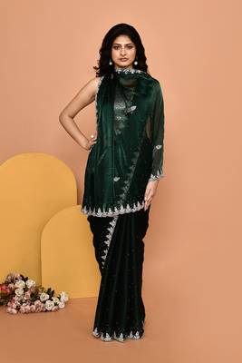 Mesmerizing green color designer handwork saree 4