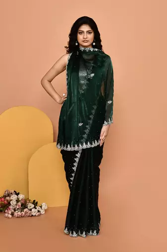 Mesmerizing green color designer handwork saree