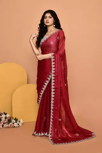 Mesmerizing pink color designer handwork saree