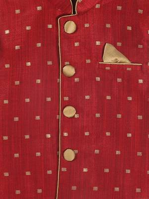  infant  maroon and rose gold silk blend jacket, kurta and dhoti set 4