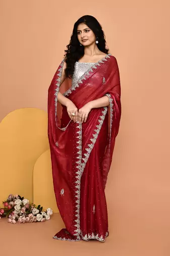 Mesmerizing pink color designer handwork saree
