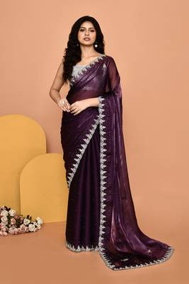 Mesmerizing purple color designer handwork saree 1