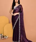 Mesmerizing purple color designer handwork saree