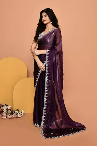 Mesmerizing purple color designer handwork saree