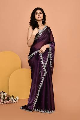 Mesmerizing purple color designer handwork saree 4