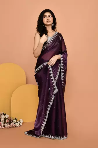 Mesmerizing purple color designer handwork saree