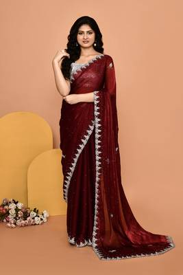 Mesmerizing maroon color designer handwork saree 1