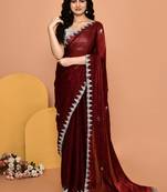 Mesmerizing maroon color designer handwork saree