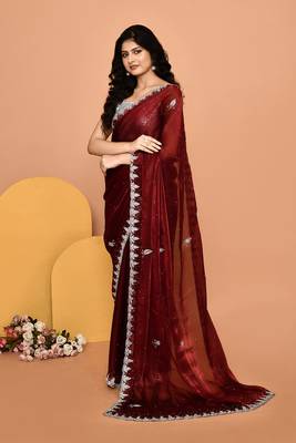 Mesmerizing maroon color designer handwork saree 2