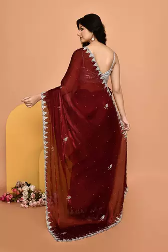 Mesmerizing maroon color designer handwork saree