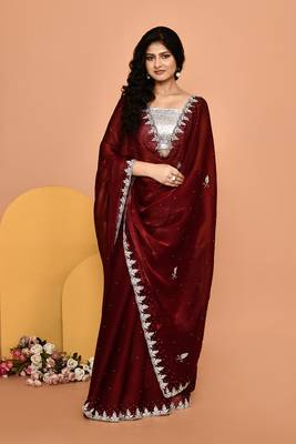 Mesmerizing maroon color designer handwork saree 4