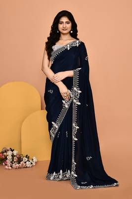 Mesmerizing blue color designer handwork saree 1